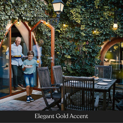 48Ft Plug-In Ambience Pro - Anti Glare, Beautiful Gold Tip Outdoor String Lights Dimmable LED Bulbs - 48 Ft - Outdoor Solar Outlet