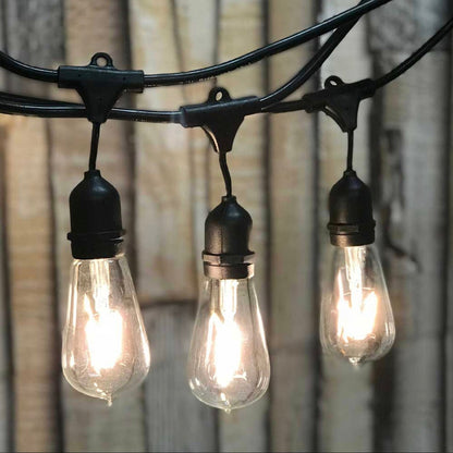 48Ft Pro Vintage Edition Plug-In Outdoor Heavy Quality 40W Commercial String Lights-15 Bulbs - Outdoor Solar Outlet