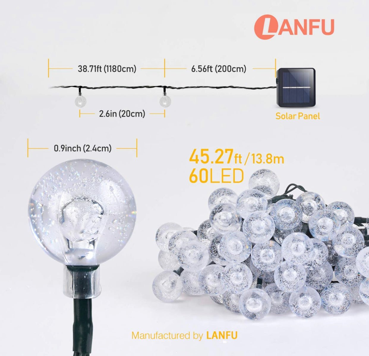 50 LED Solar Lamp Crystal Ball Globe Bulbs Waterproof -27Ft - Outdoor Solar Outlet