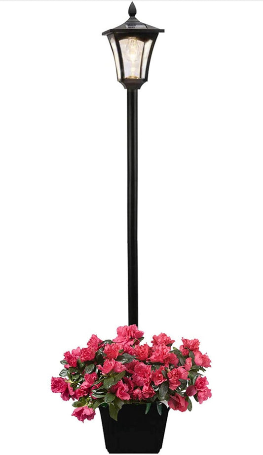 64 Inch Solar Lamp Post Lights Outdoor with Planter, 70 Lumen Solar Powered with 4 Adjustable Height- Black - Outdoor Solar Outlet