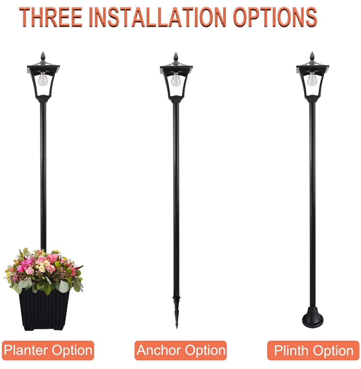 64 Inch Solar Lamp Post Lights Outdoor with Planter, 70 Lumen Solar Powered with 4 Adjustable Height- Black - Outdoor Solar Outlet