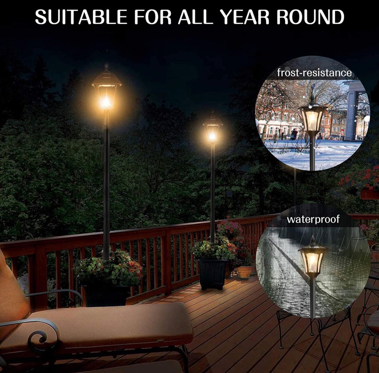 64 Inch Solar Lamp Post Lights Outdoor with Planter, 70 Lumen Solar Powered with 4 Adjustable Height- Black - Outdoor Solar Outlet