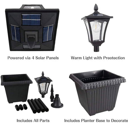 64 Inch Solar Lamp Post Lights Outdoor with Planter, 70 Lumen Solar Powered with 4 Adjustable Height- Black - Outdoor Solar Outlet