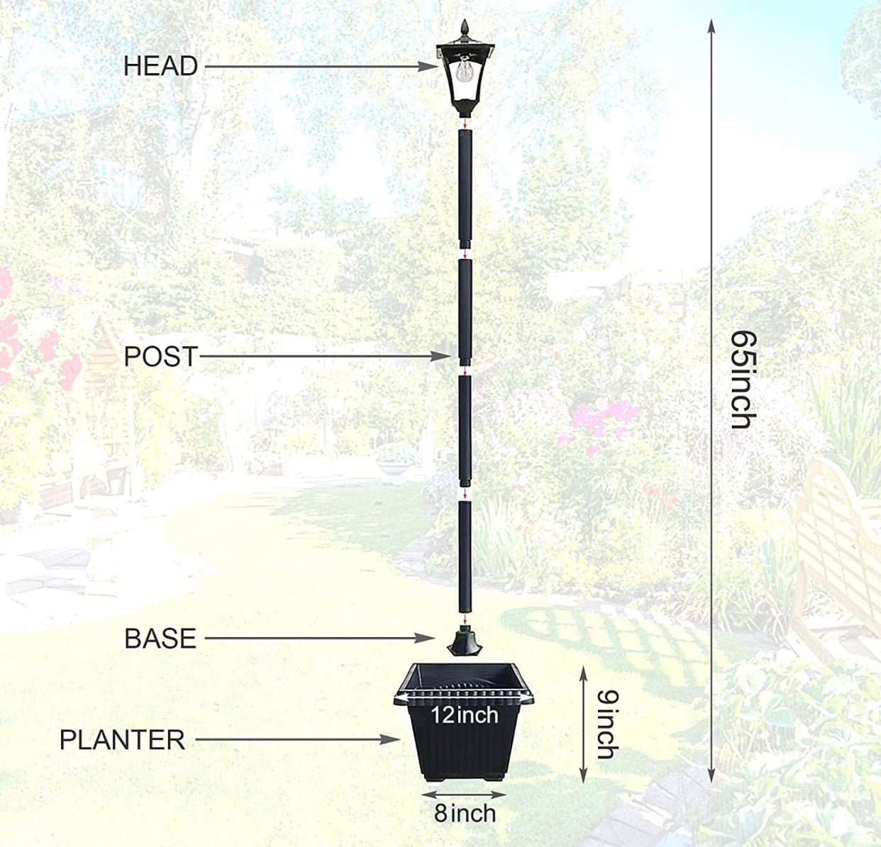 64 Inch Solar Lamp Post Lights Outdoor with Planter, 70 Lumen Solar Powered with 4 Adjustable Height- Black - Outdoor Solar Outlet