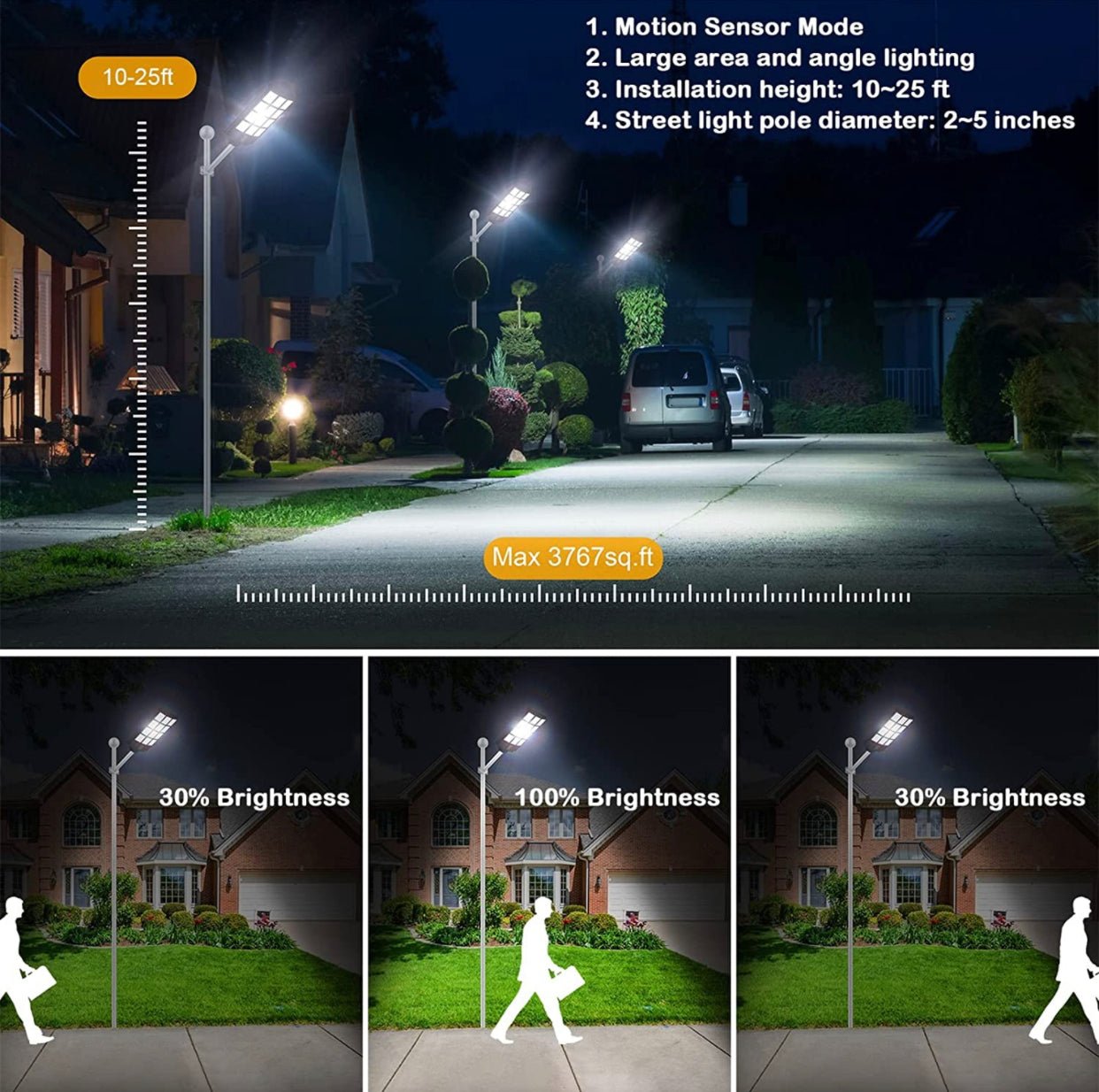 7200W Commercial Solar Street Light , 100000LM Parking Lot Light Dusk to Dawn With Remote - Outdoor Solar Outlet