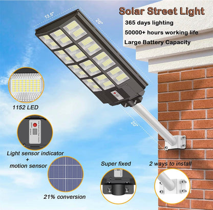 7200W Commercial Solar Street Light , 100000LM Parking Lot Light Dusk to Dawn With Remote - Outdoor Solar Outlet