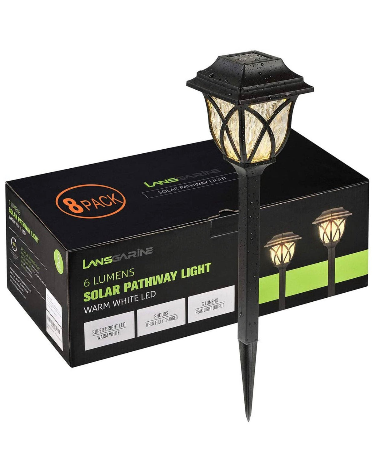 8 Pack Solar LED Lights,Large Rotating Outdoor Pathway Up To 10 Lumen - Outdoor Solar Outlet