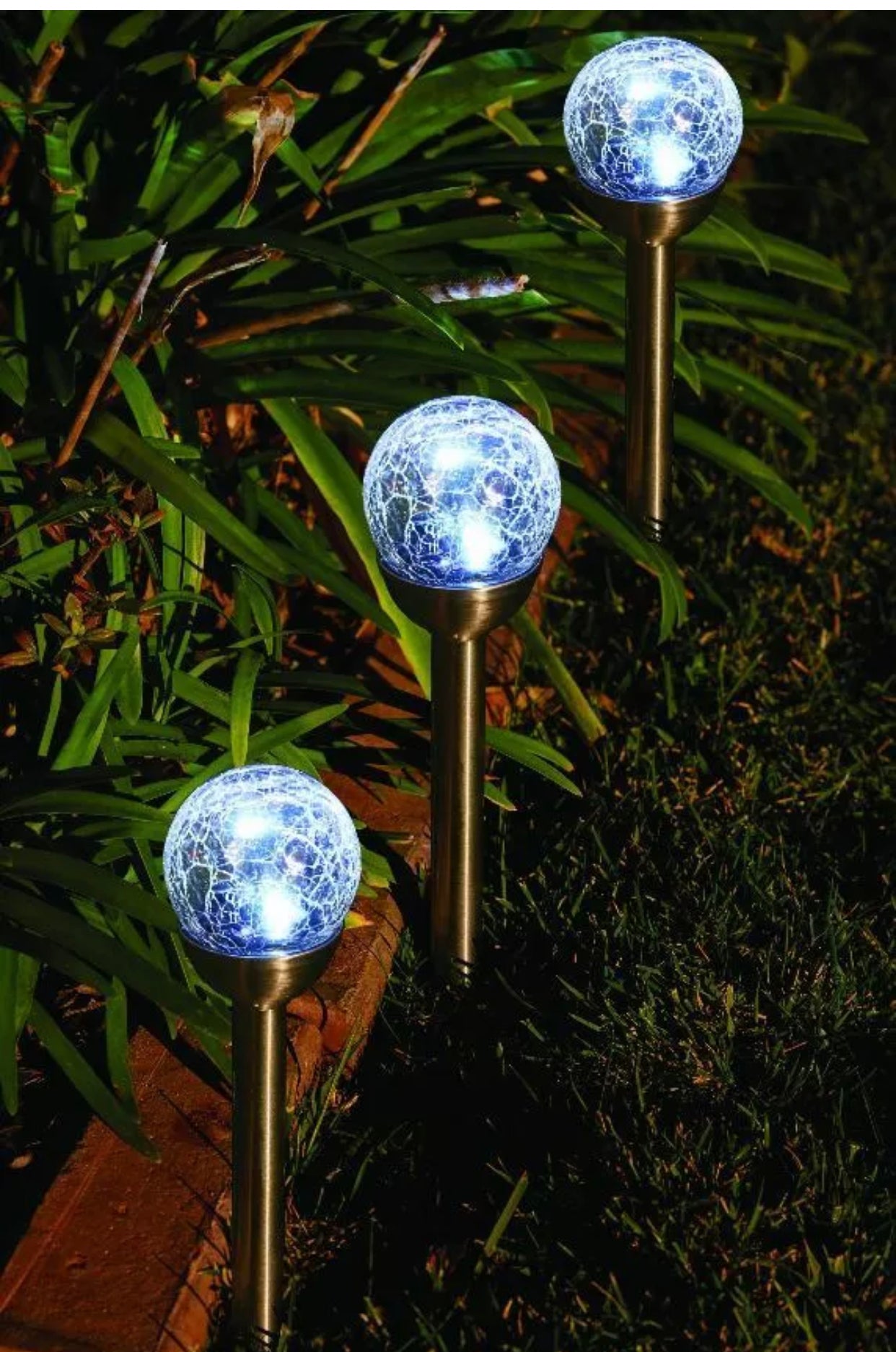 Berkley-Jensen-Steel-Solar-Crackle-Glass-Ball-Pathway-LED-Lights-Garden-View