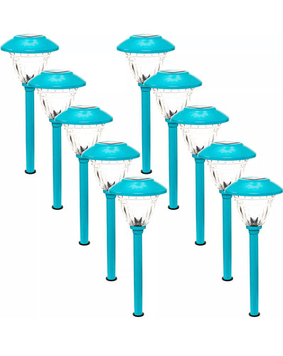New-LED-Energizer-10-Pack-Solar-Pathway-Lights-Outdoor-Stainless-Steel-Turquoise