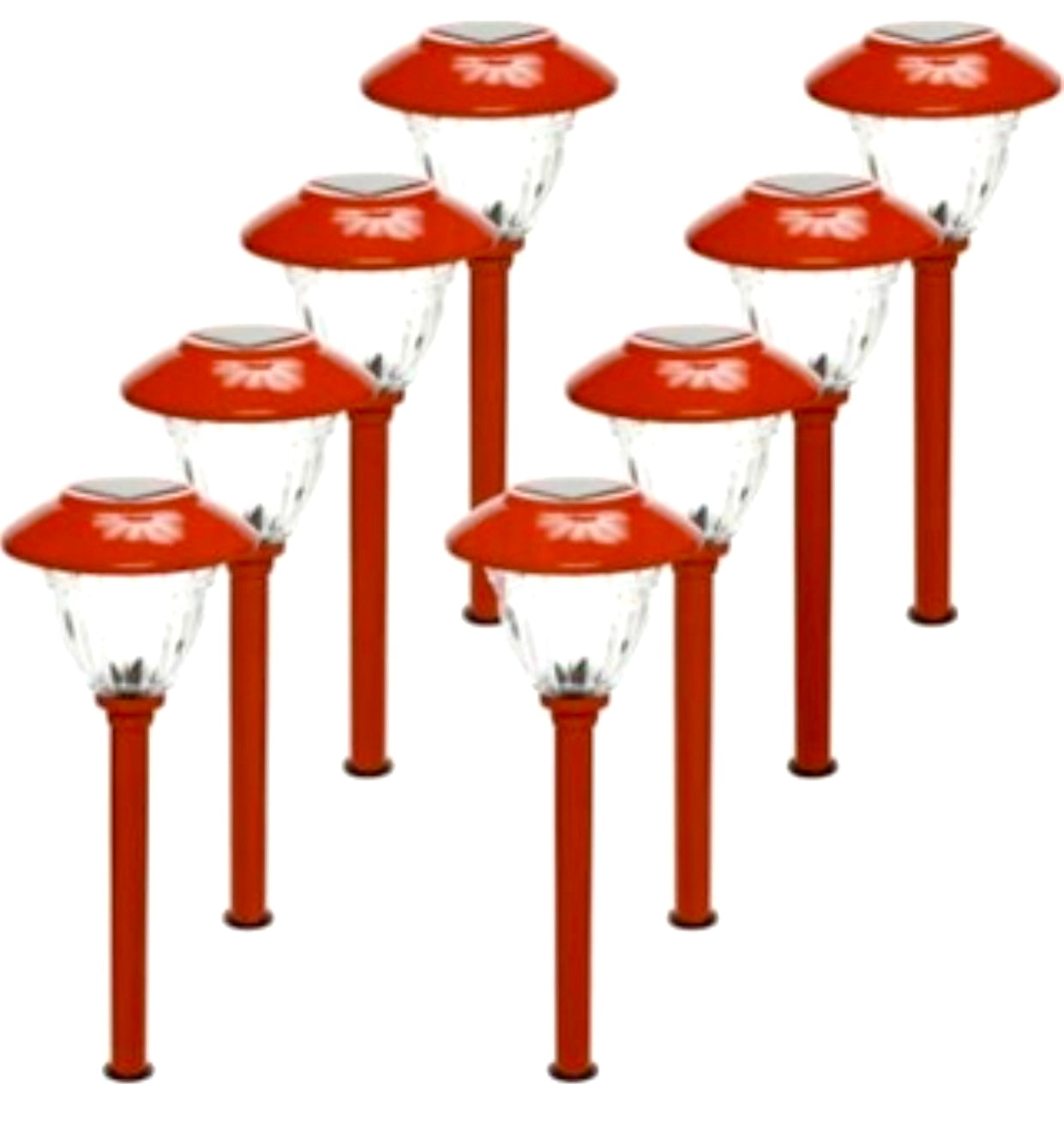 New-LED-Energizer-8-Pack-Solar-Pathway-Lights-Outdoor-Stainless-Steel-Red