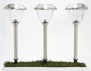 Energizer 8 Pack Solar Pathway LED Lights Outdoor- Glass and Stainless Steel ( Silver )
