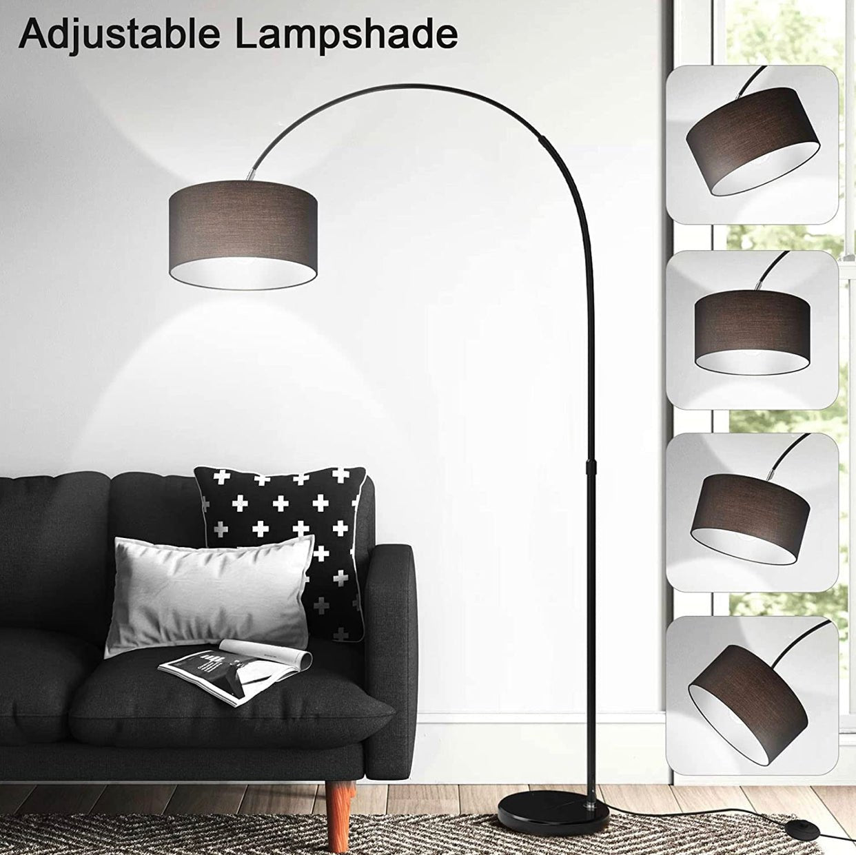 Arc Floor Lamp Modern Standing Lamp for Living Room Dimmable 74” Tall - Outdoor Solar Outlet