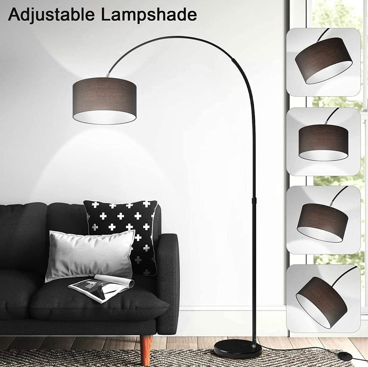 Arc Floor Lamp Modern Standing Lamp for Living Room Dimmable 74” Tall - Outdoor Solar Outlet