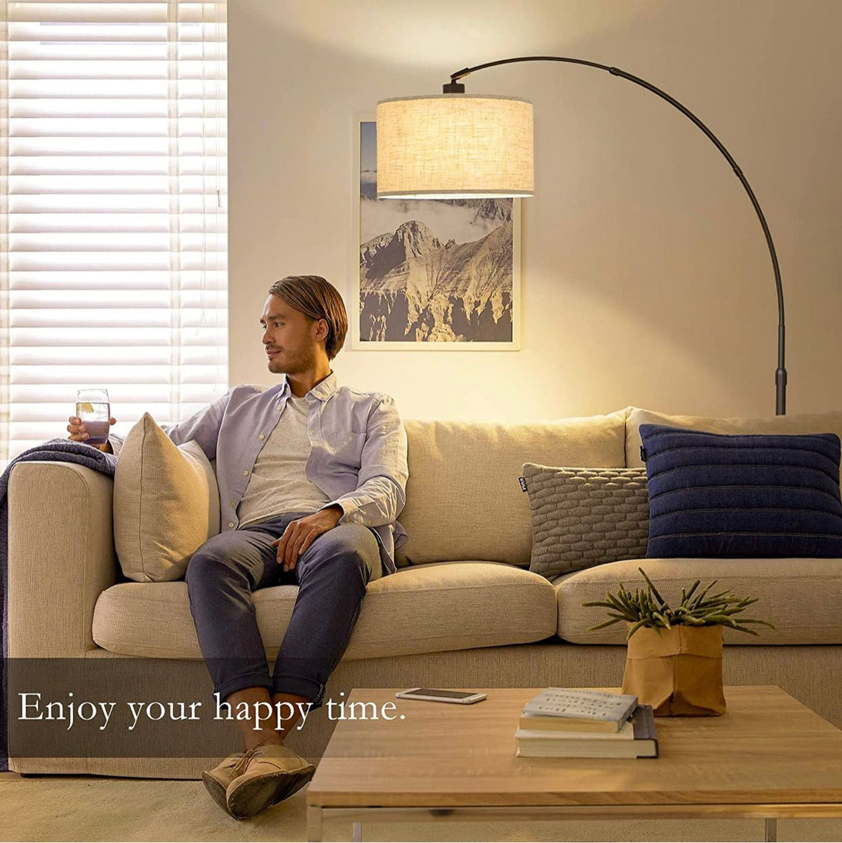 Arc Floor Lamp Modern Standing Lamp for Living Room Dimmable 74” Tall - Outdoor Solar Outlet