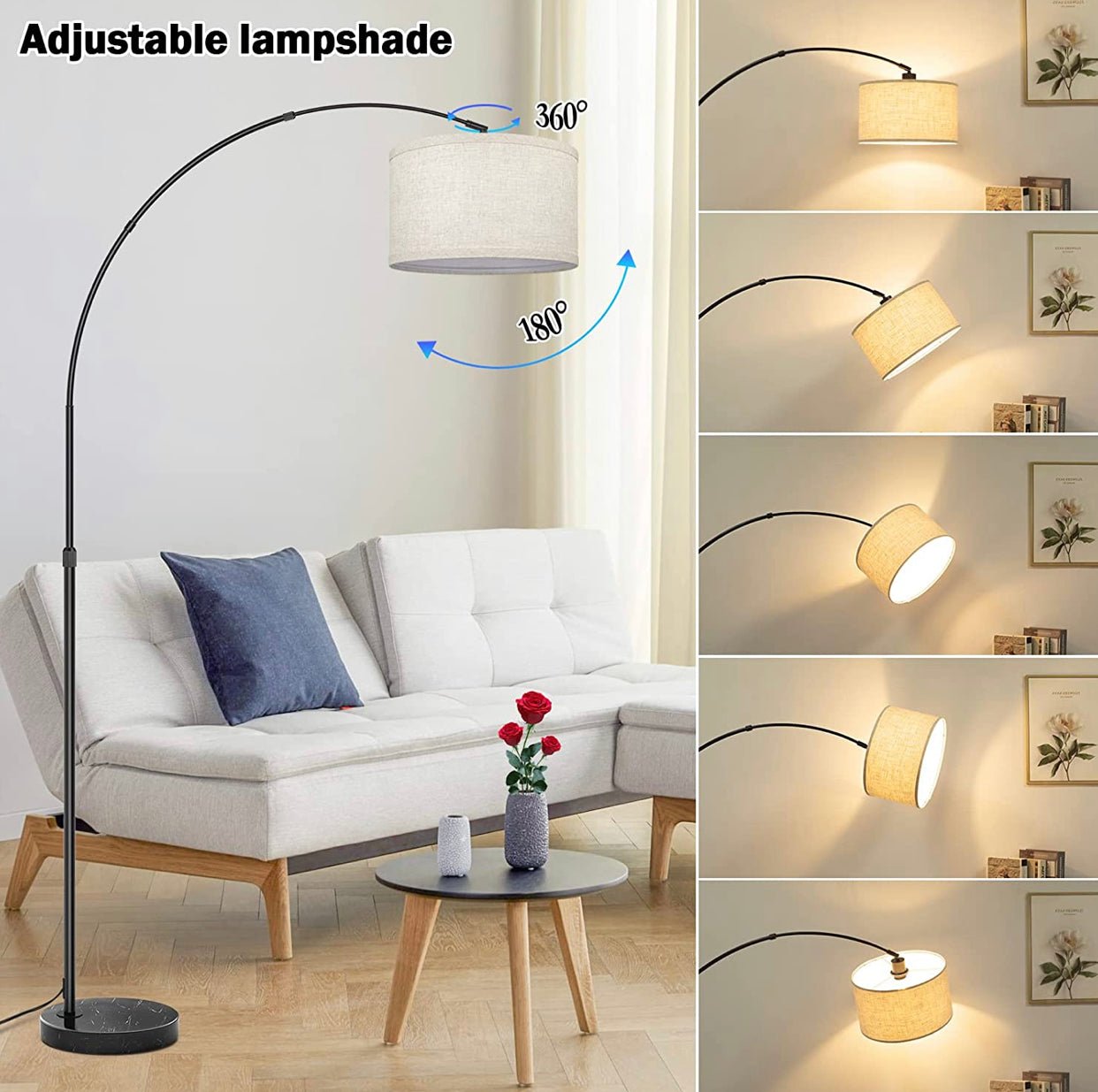 Arc Floor Lamp Modern Standing Lamp for Living Room Dimmable 74” Tall - Outdoor Solar Outlet