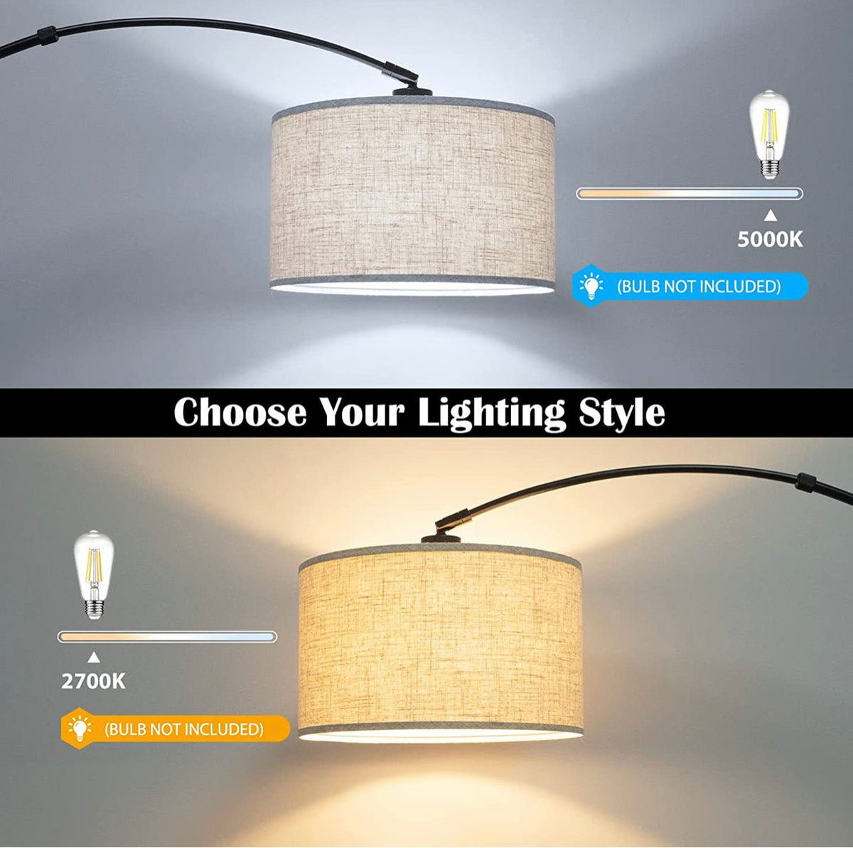 Arc Floor Lamp Modern Standing Lamp for Living Room Dimmable 74” Tall - Outdoor Solar Outlet