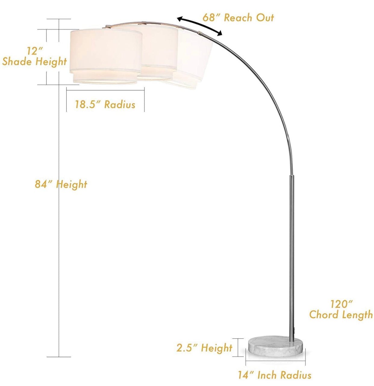 Arc Floor Lamp with Unique Hanging Drum - Arching Over The Couch - Outdoor Solar Outlet