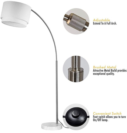 Arc Floor Lamp with Unique Hanging Drum - Arching Over The Couch - Outdoor Solar Outlet