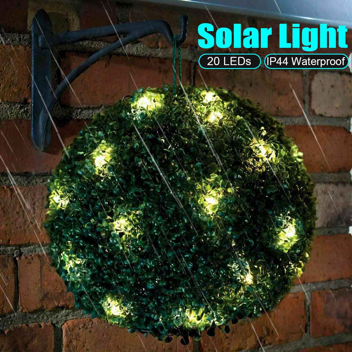 Artificial Topiary Grass Ball with Solar Lights, includes hook - Outdoor Solar Outlet