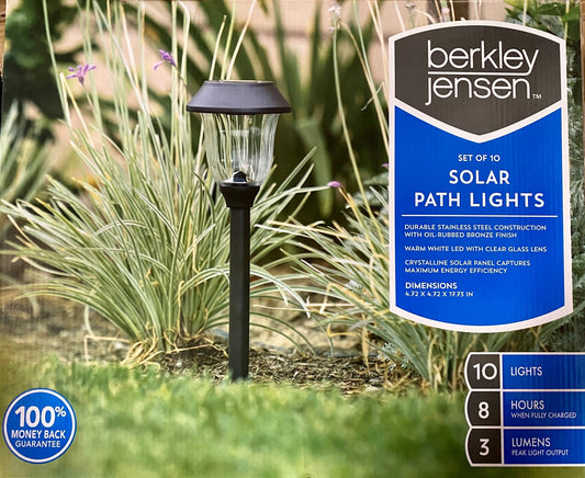 Berkley Jensen 14-Lumen Solar Pathway Lights,10 Pack- Oil-rubbed Bronze - Outdoor Solar Outlet
