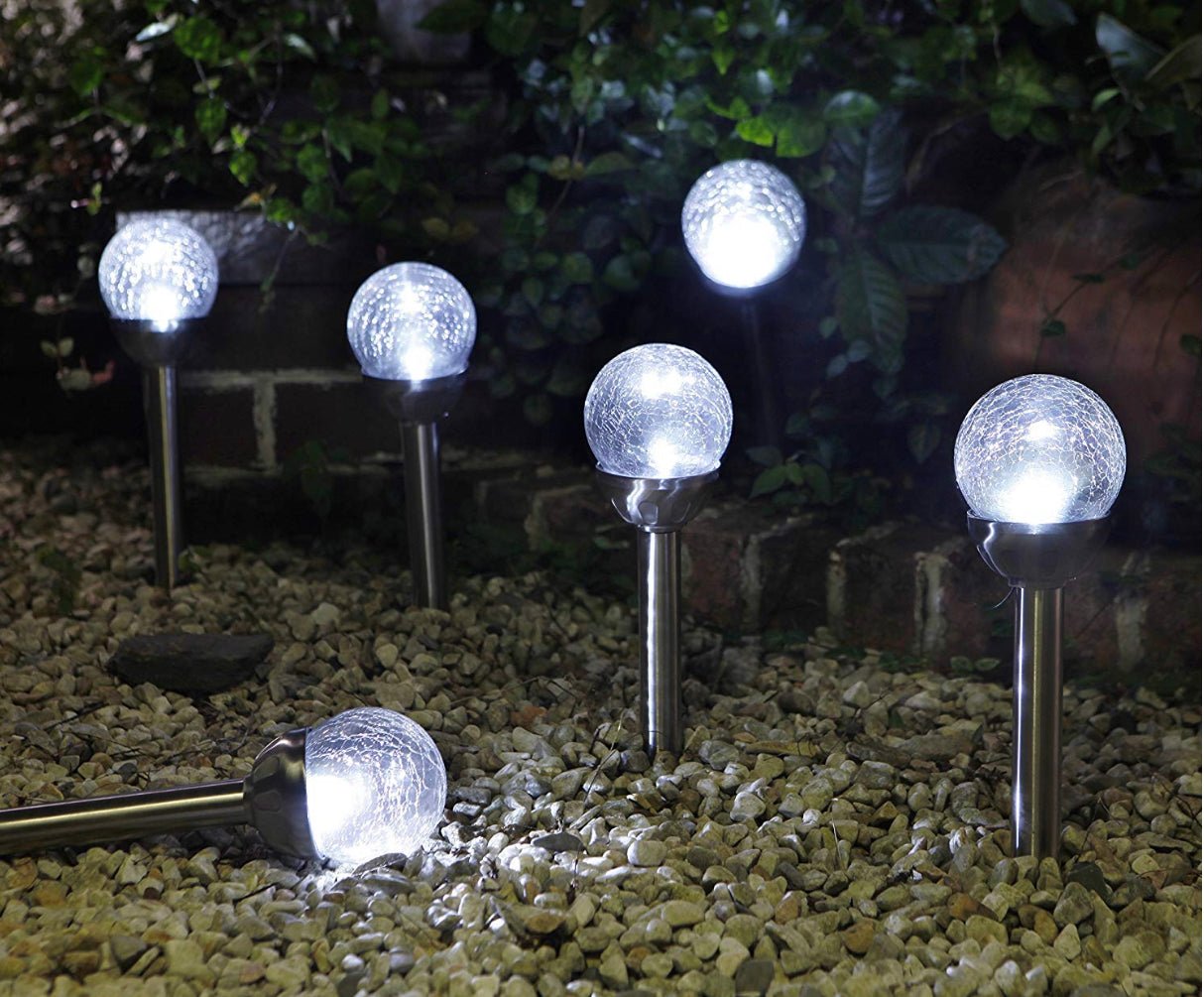 Berkley Jensen Steel Solar Crackle Glass Ball PathWay LED- 8 Pack - Outdoor Solar Outlet