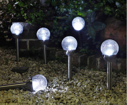 Berkley Jensen Steel Solar Crackle Glass Ball PathWay LED- 8 Pack - Outdoor Solar Outlet