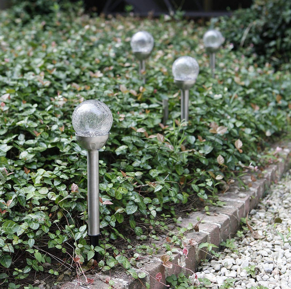 Berkley Jensen Steel Solar Crackle Glass Ball PathWay LED- 8 Pack - Outdoor Solar Outlet