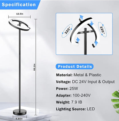 Click Split - Modern LED Torchiere Floor Lamp, Dimmable Uplight for Reading in Your Bedroom or Living Room - Outdoor Solar Outlet