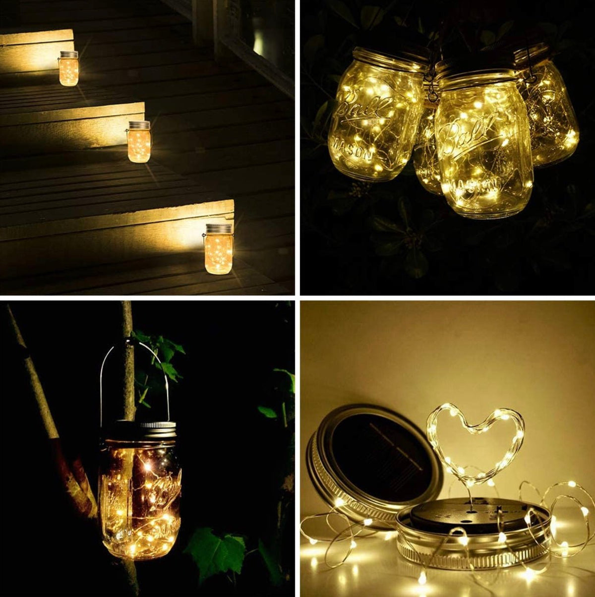 Davinci Solar Mason Jar Lights, 8 Pack 20 LED Fairy Jar Lids String Lights with Hangers - Outdoor Solar Outlet