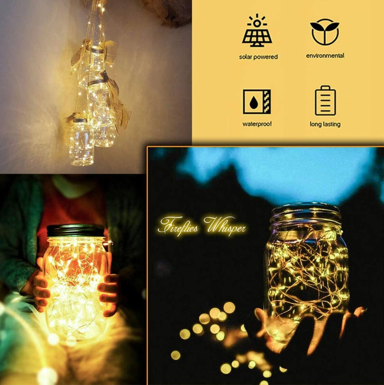 Davinci Solar Mason Jar Lights, 8 Pack 20 LED Fairy Jar Lids String Lights with Hangers - Outdoor Solar Outlet