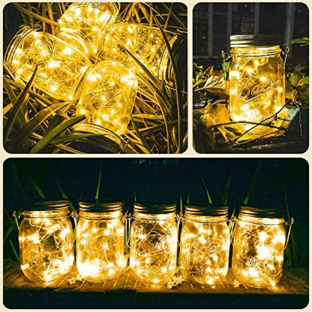 Davinci Solar Mason Jar Lights, 8 Pack 20 LED Fairy Jar Lids String Lights with Hangers - Outdoor Solar Outlet