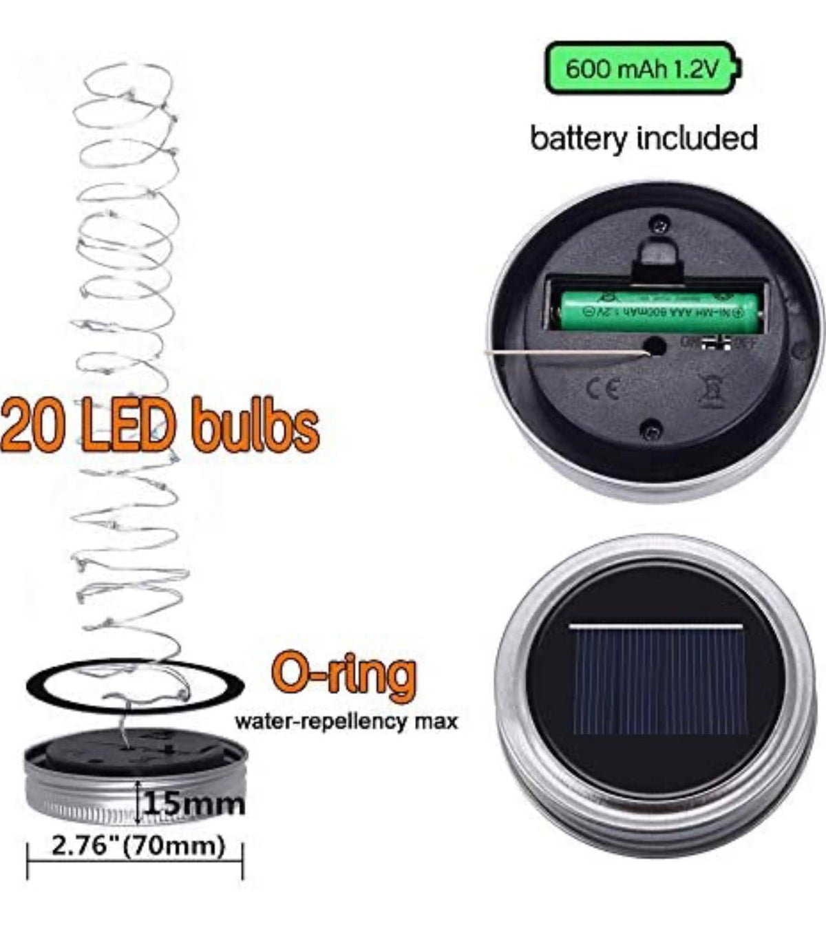 Davinci Solar Mason Jar Lights, 8 Pack 20 LED Fairy Jar Lids String Lights with Hangers - Outdoor Solar Outlet