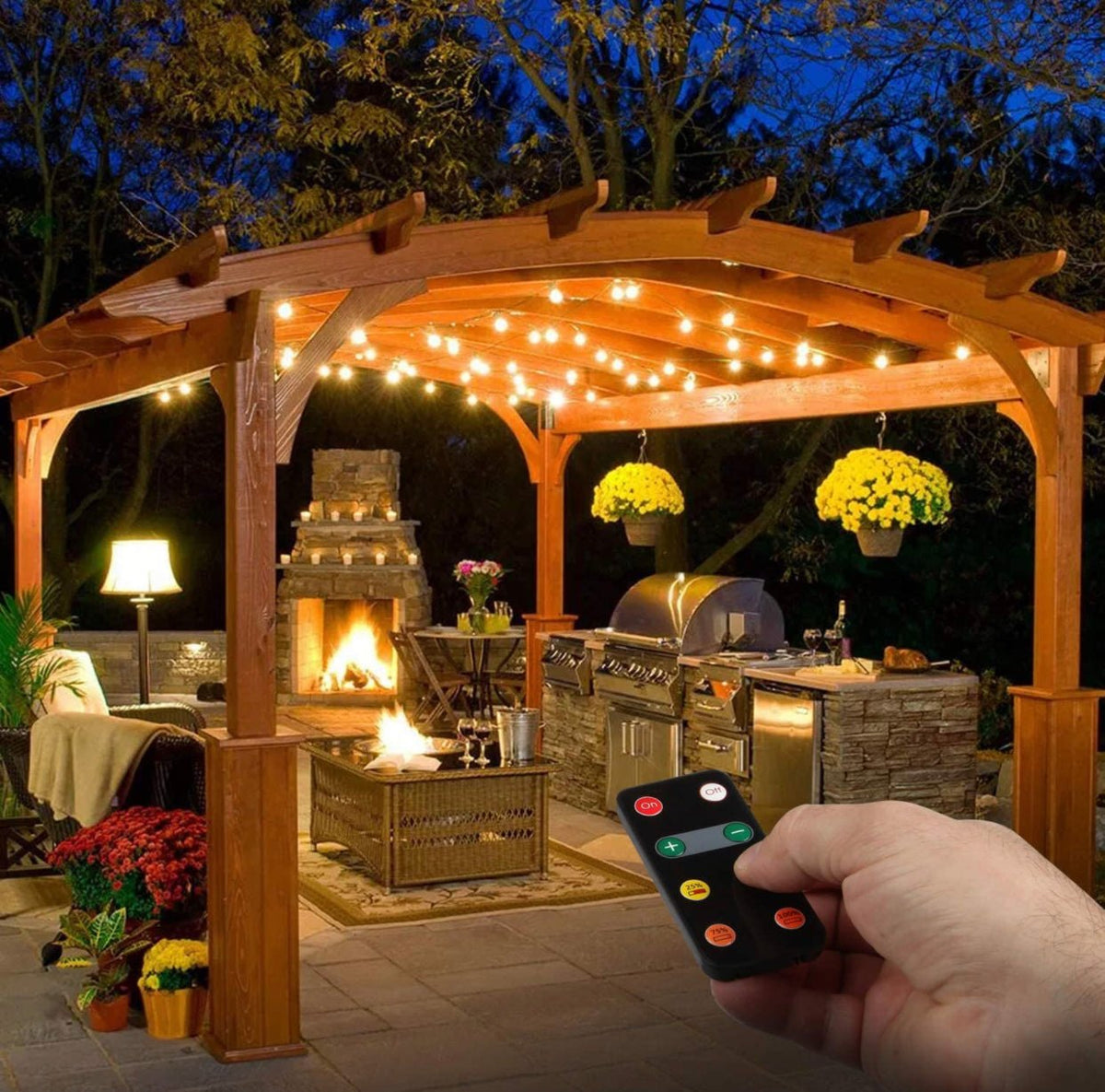 Dimmer with Remote for Our Ambience Pro LED String Lights - Commercial Grade Dimmer Rated at 150 Watts - Outdoor Solar Outlet