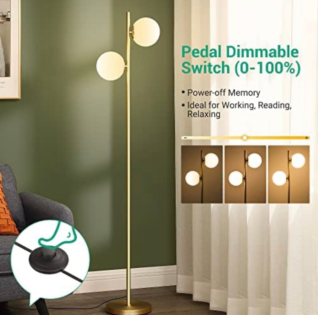 EDISHINE Modern Globe Floor Lamp, Dimmable Mid Century Floor Lamps - Outdoor Solar Outlet
