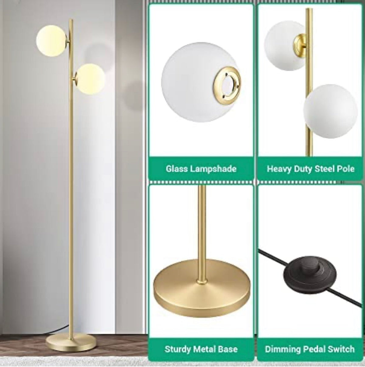 EDISHINE Modern Globe Floor Lamp, Dimmable Mid Century Floor Lamps - Outdoor Solar Outlet
