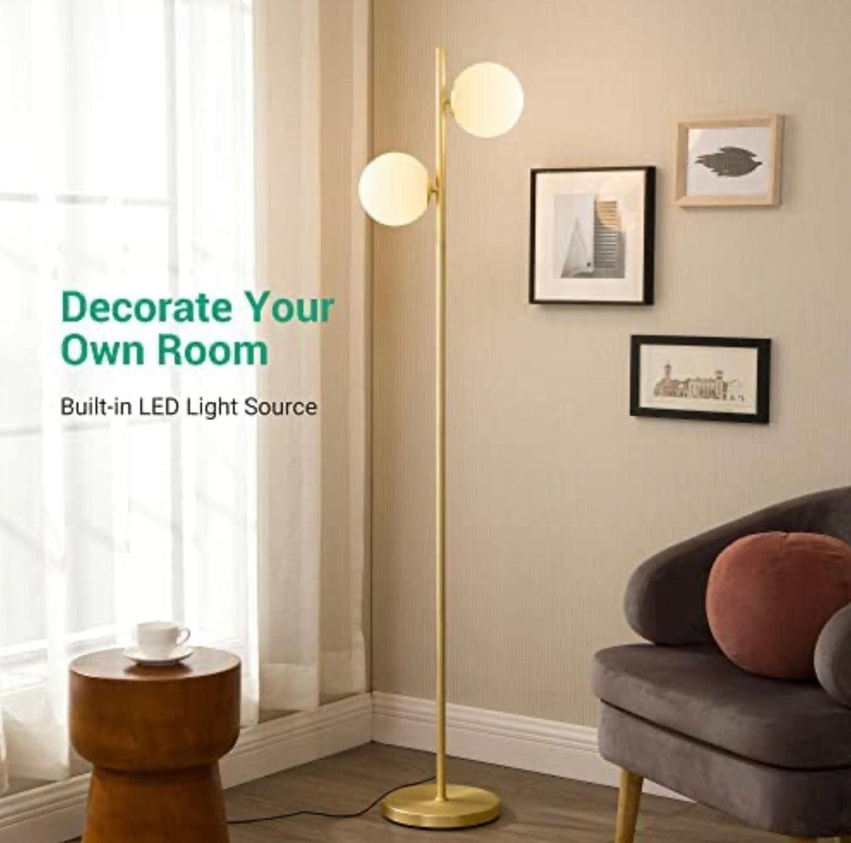 EDISHINE Modern Globe Floor Lamp, Dimmable Mid Century Floor Lamps - Outdoor Solar Outlet