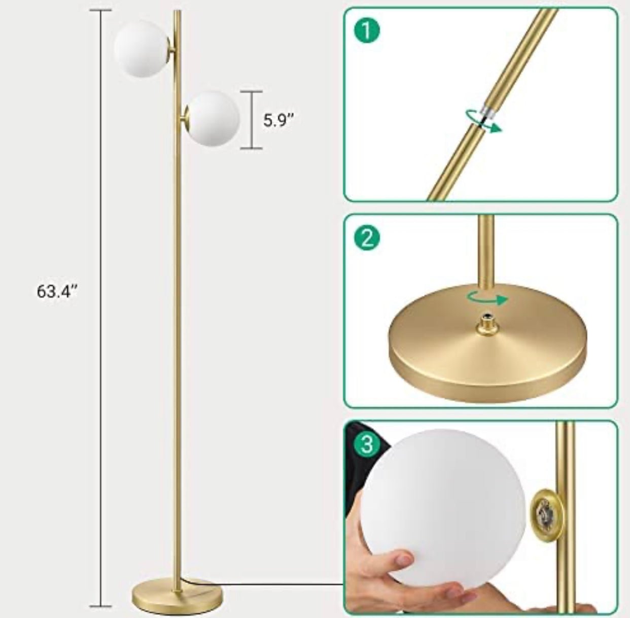 EDISHINE Modern Globe Floor Lamp, Dimmable Mid Century Floor Lamps - Outdoor Solar Outlet