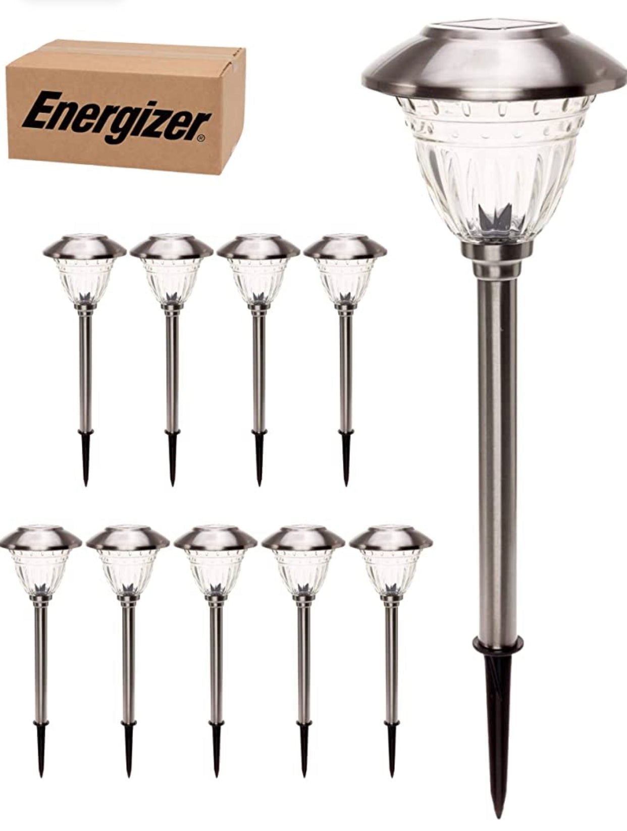 Energizer 10 Pack Solar LED Pathway Lights Outdoor-Stainless Steel - Outdoor Solar Outlet