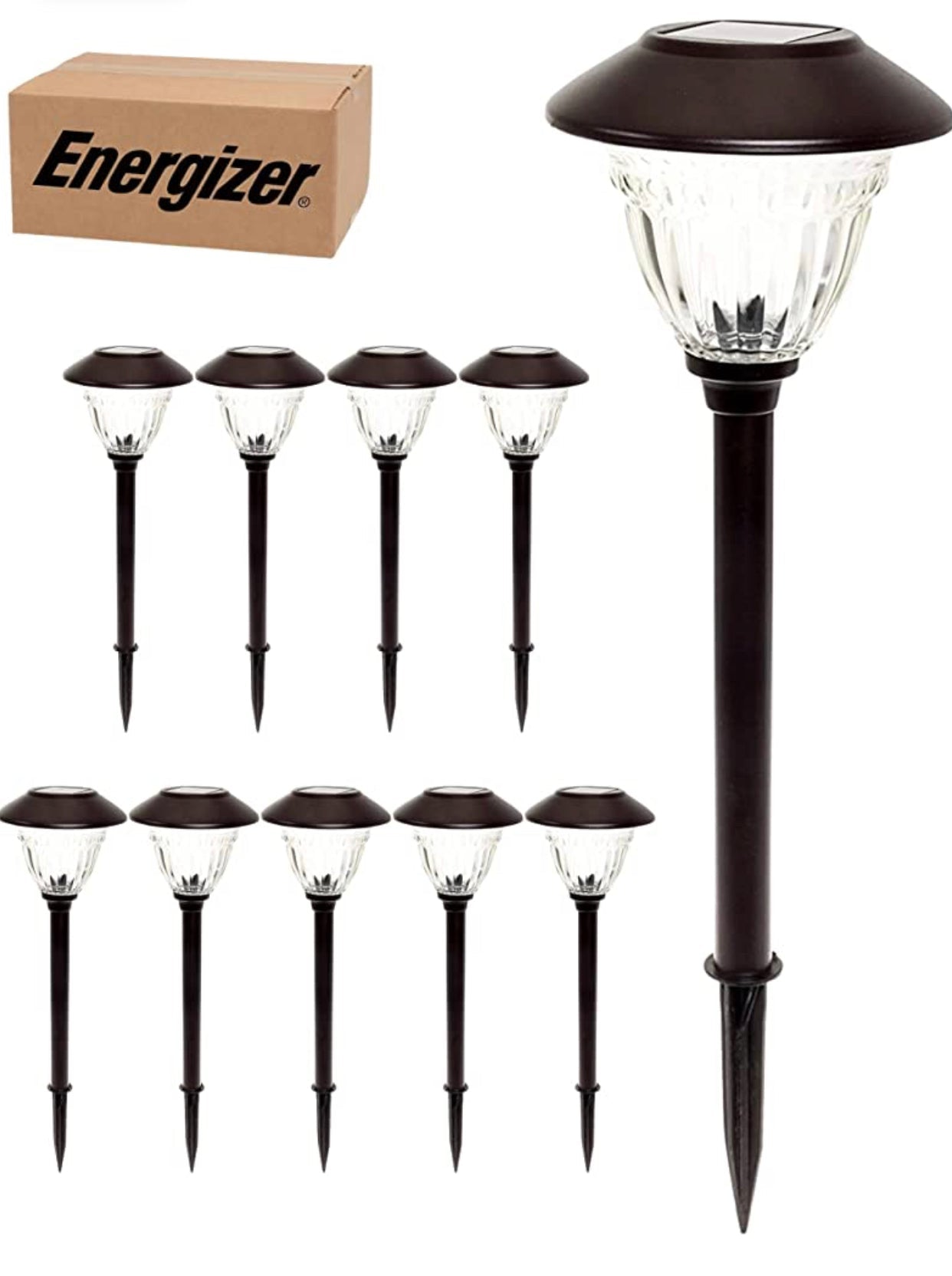 Energizer 10 Pack Solar LED Pathway Lights Outdoor-Stainless Steel - Outdoor Solar Outlet