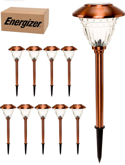 Energizer 10 Pack Solar LED Pathway Lights Outdoor-Stainless Steel - Outdoor Solar Outlet