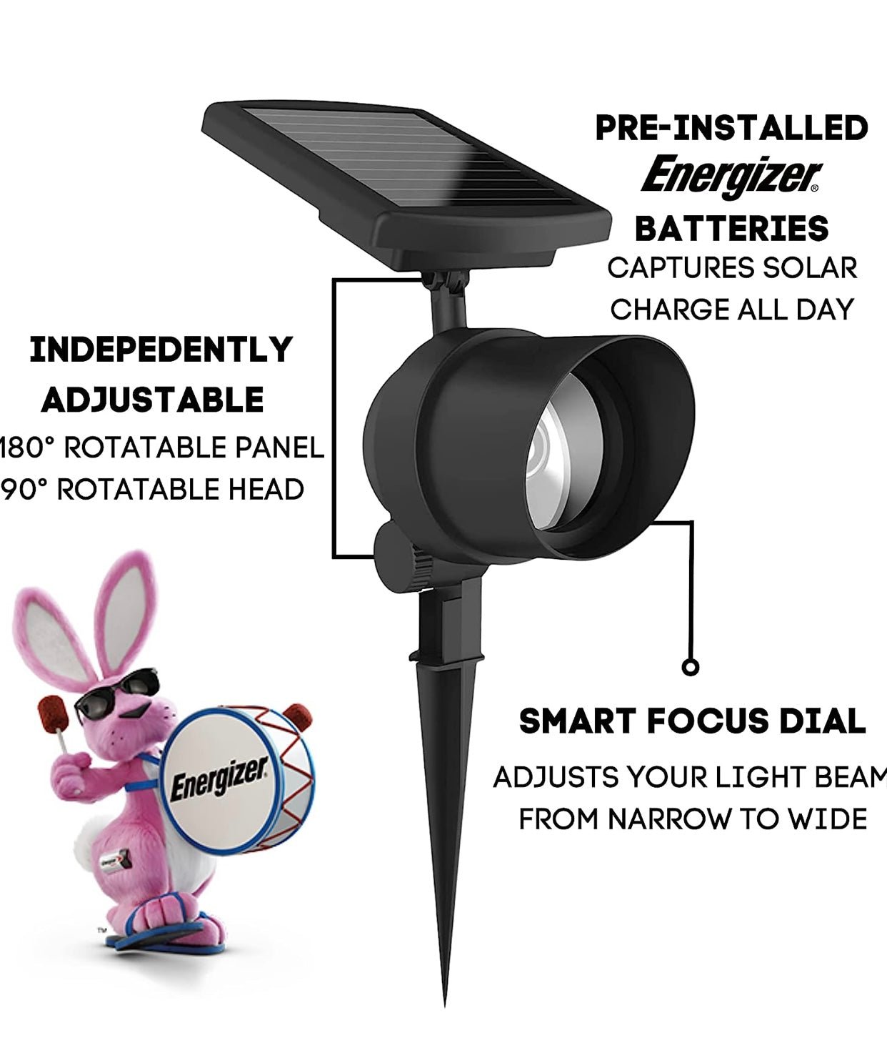 Energizer 2 Pack Spot Light Solar 45-Lumen Metal Outdoor Waterproof LED Landscape - Outdoor Solar Outlet