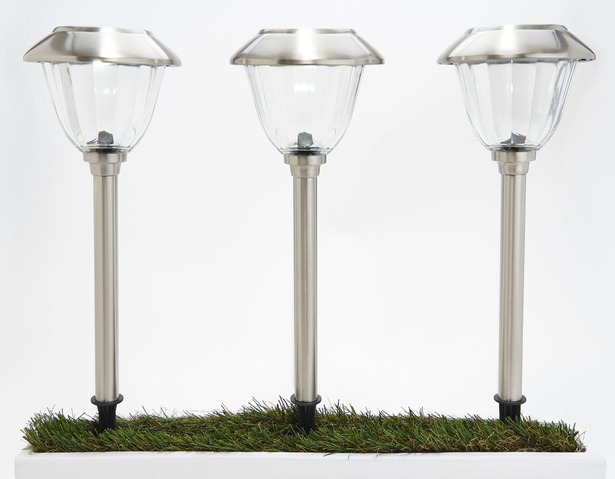 Energizer 8 Pack Solar Pathway LED Lights Outdoor- Glass and Stainless Steel 15 LM ( Silver ) - Outdoor Solar Outlet