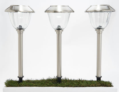 Energizer 8 Pack Solar Pathway LED Lights Outdoor- Glass and Stainless Steel 15 LM ( Silver ) - Outdoor Solar Outlet