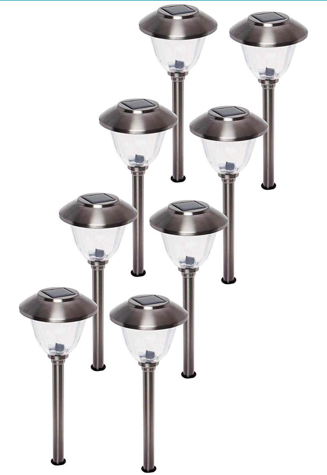 Energizer 8 Pack Solar Pathway LED Lights Outdoor- Glass and Stainless Steel 15 LM ( Silver ) - Outdoor Solar Outlet