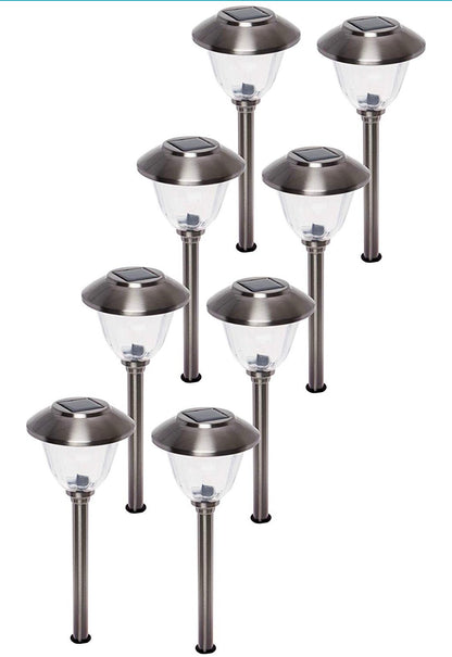 Energizer 8 Pack Solar Pathway LED Lights Outdoor- Glass and Stainless Steel 15 LM ( Silver ) - Outdoor Solar Outlet