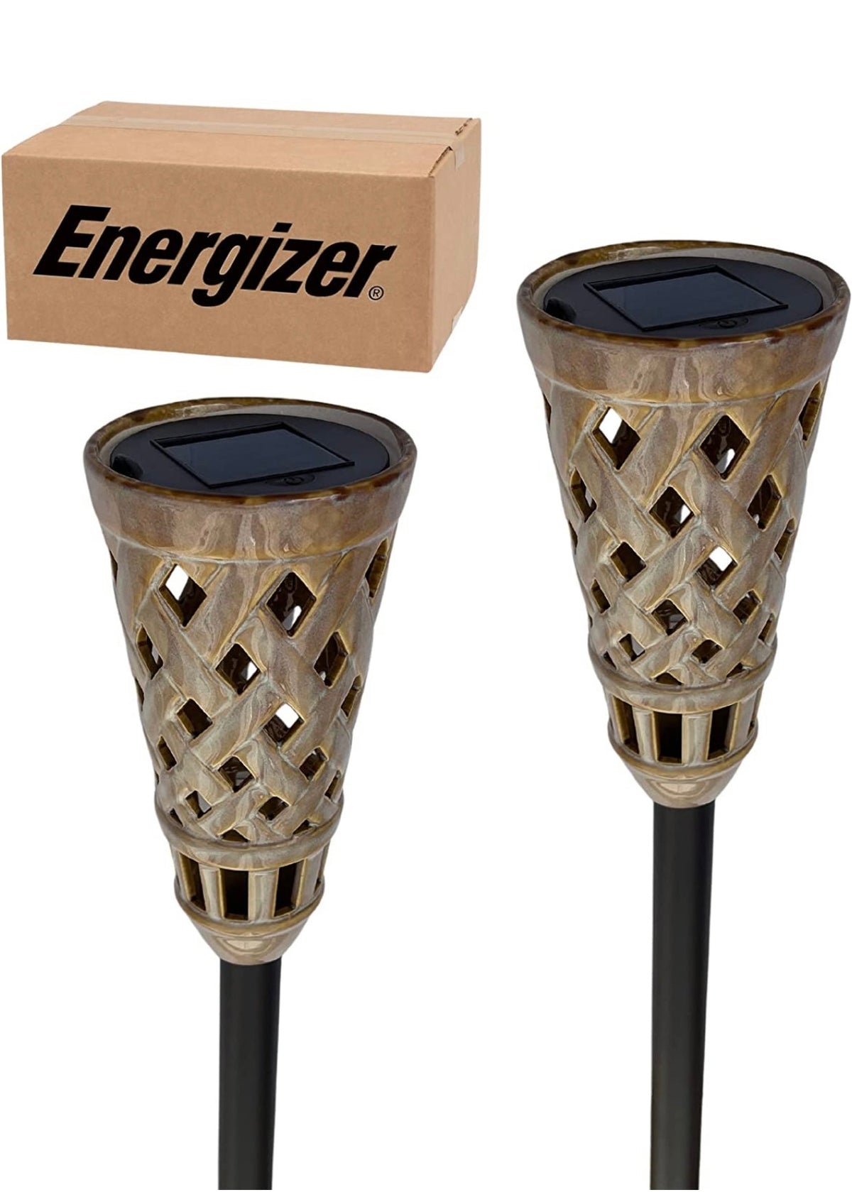 Energizer LED Ceramic Solar Tiki Torch Lights Dancing Lights Outdoor Waterproof 2 Pack - Outdoor Solar Outlet