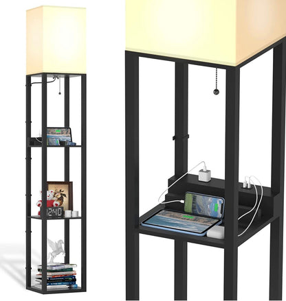 Floor Lamp Charger - Shelf Floor Lamp with USB Charging Ports and Electric Outlet - Outdoor Solar Outlet