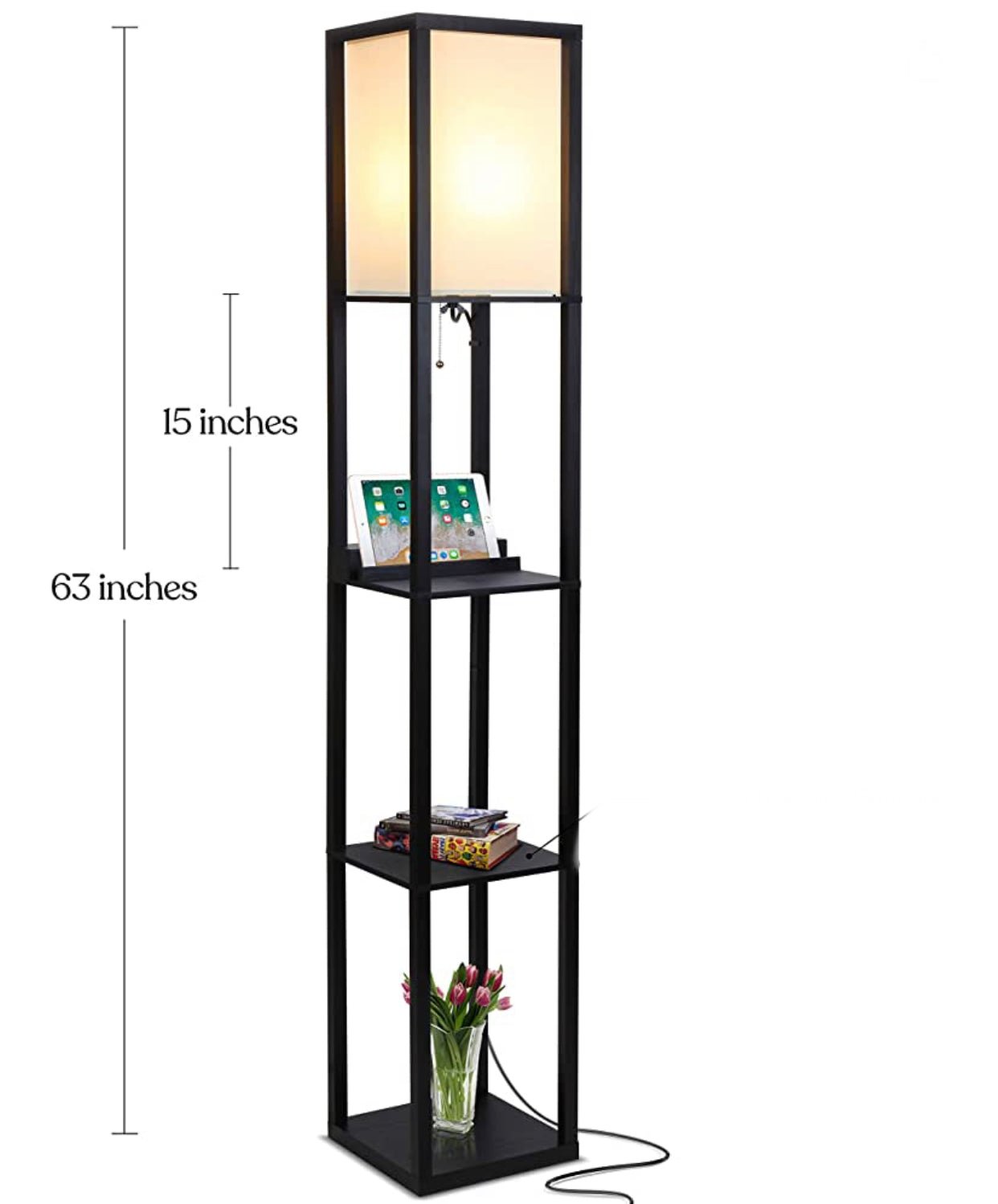 Floor Lamp Charger - Shelf Floor Lamp with USB Charging Ports and Electric Outlet - Outdoor Solar Outlet