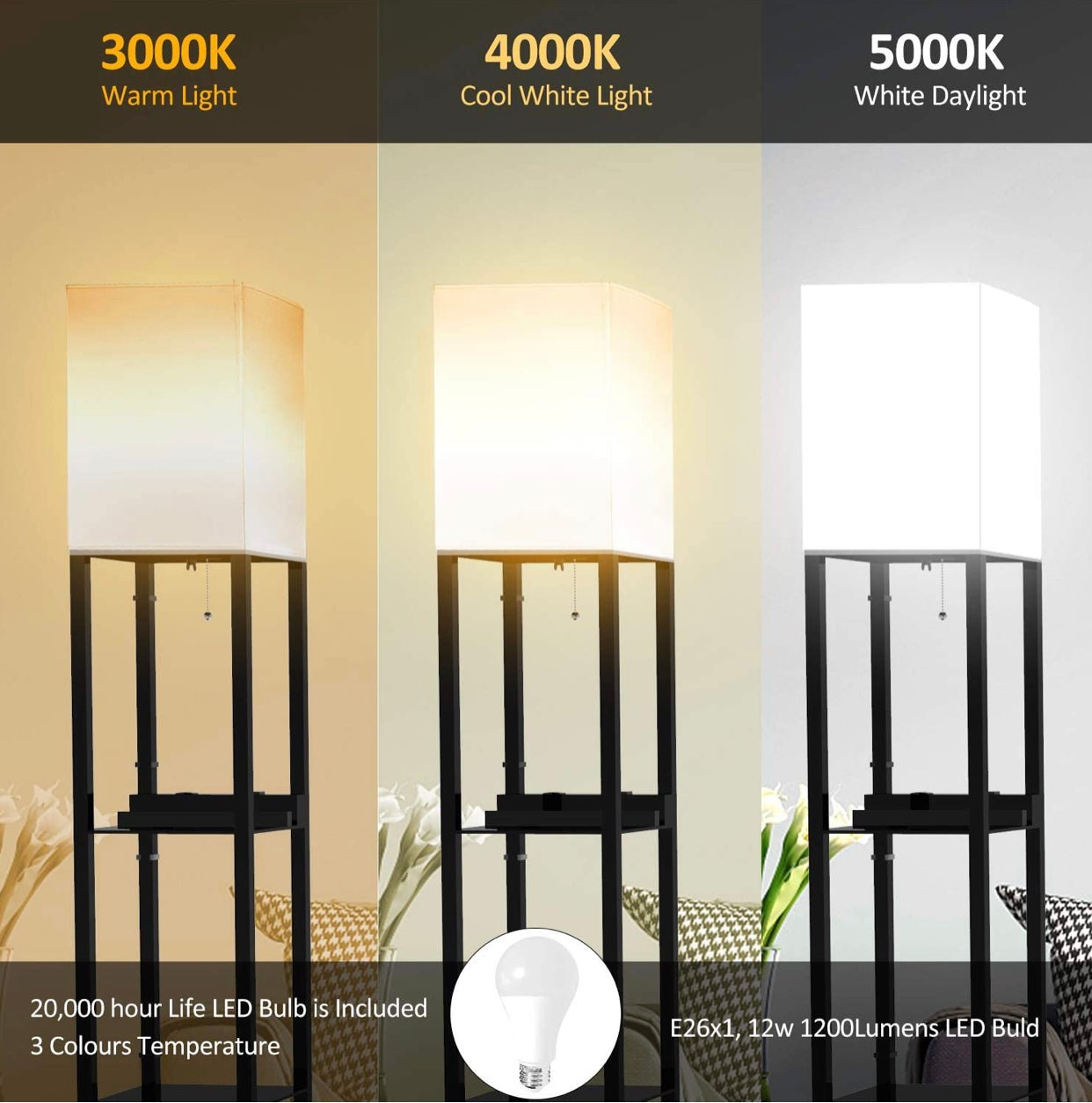 Floor Lamp Charger - Shelf Floor Lamp with USB Charging Ports and Electric Outlet - Outdoor Solar Outlet