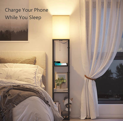 Floor Lamp Charger - Shelf Floor Lamp with USB Charging Ports and Electric Outlet - Outdoor Solar Outlet